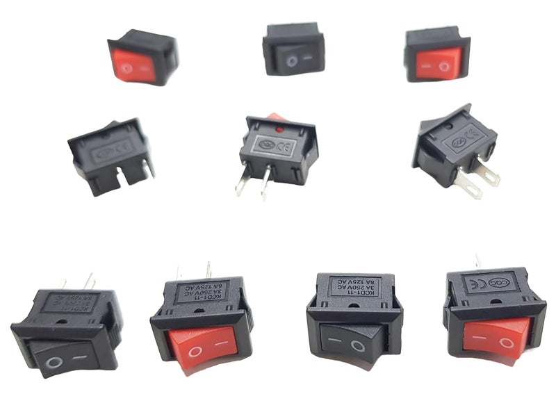 DIYables مفتاح تشغيل/إيقاف روكر لأردوينو، ESP32، ESP8266، Raspberry Pi، شكل مستطيل، أسود وأحمر، 10 قطع - Image 2